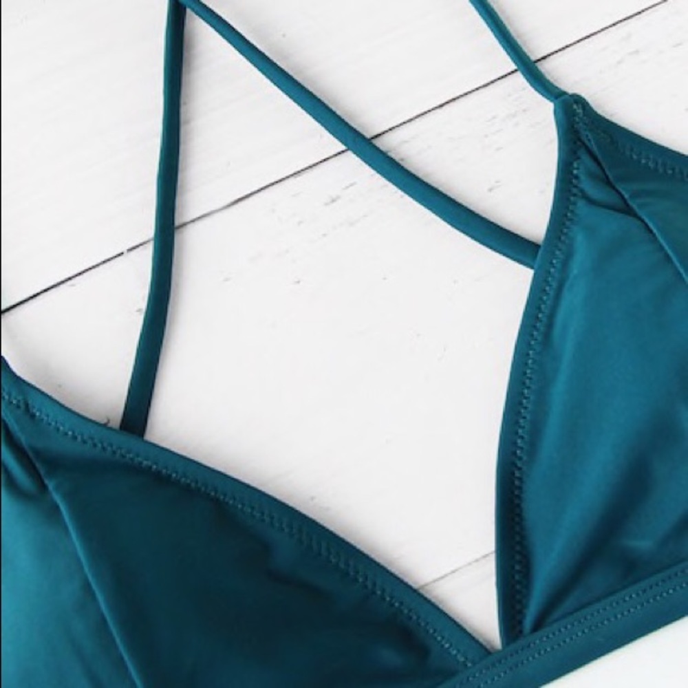 Teal bikini with floral high waist - Picture 3 of 6